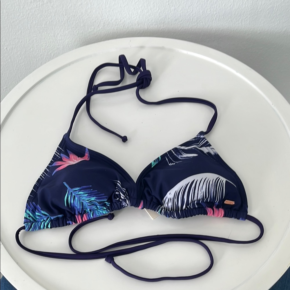 Roxy Blue and Pink Floral Bikini with Tie Straps